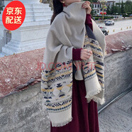 鑫豪睿圍巾女秋冬季保暖民族風(fēng)女士加厚兩用空調(diào)披肩外搭紅色古風(fēng)斗篷式 經(jīng)典短須款 均碼