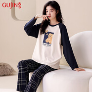 古今（GUJIN）【100%棉】純棉睡衣女春秋冬女士家居服可外穿睡褲大碼韓套裝L