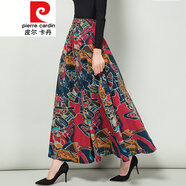 皮爾卡丹女裝2022春秋棉麻半身長裙女高腰大擺半身裙復(fù)古純 紅藍(lán)抽象 S
