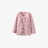 Basic House/百家好仿狐貍毛環(huán)保皮草大衣女小香風(fēng)毛毛外套女秋冬千金名媛風(fēng) 粉色 F80-145斤