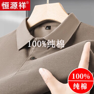 恒源祥純棉短袖T恤男士2025夏季polo.衫翻領(lǐng)純色寬松休閑中年體恤上衣男 M89605短 袖卡其|純棉100%品牌旗艦款 2XL 180 建議150-165斤 高檔品牌男裝