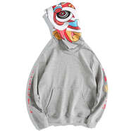 天龍致尊Denon supreme衛衣男女潮牌2021秋季中國風(fēng)醒獅印花嘻哈寬松連帽情侶衛衣外套 9134灰色 L