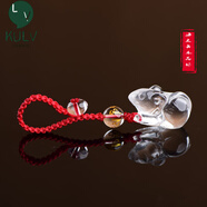 KULV白水晶吊墜天l然十二生肖鼠牛虎兔龍蛇馬羊猴雞狗豬 鑰匙扣包掛 生肖鼠(紅繩)