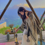 相伊戀人麗江披肩民族風(fēng)旅游針織圍巾女春秋季云南保暖斗篷草原披風(fēng)外套 白灰色 均碼【100cm*135cm，470克】