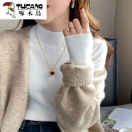 啄木鳥（TUCANO）時(shí)尚百搭半高領(lǐng)針織打底衫女內(nèi)搭秋冬新款洋氣中領(lǐng)毛衣保暖上衣服 白色 L 【建議105-120斤】