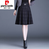 皮爾卡丹（pierre cardin）毛呢格子a字裙女秋冬2025新款高腰顯瘦小個(gè)子短裙大擺半身裙傘裙 藍色 藍格裙長(cháng)55CM 2XL 腰圍2尺3左右/120-130斤