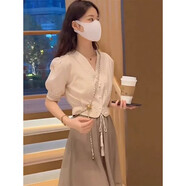 仕美綺連衣裙女裝新款2023年夏季時(shí)尚氣質(zhì)小香風(fēng)半身裙套裝女裙子夏天 V領(lǐng)上衣+半身裙 S