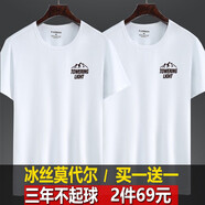 簡(jiǎn)男【高品質(zhì)二件】涼感冰絲t恤男短袖圓領(lǐng)印花莫代爾棉夏季衣服薄款 白色+白色 XL建議135-150斤