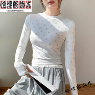 悠曼婭燙鉆套手指長(cháng)袖t恤女2024秋新款圓領(lǐng)正肩修身帶鉆白色內搭打底衫 白色 s