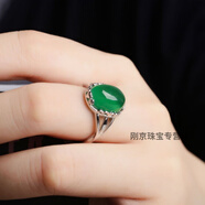 FPB925銀瑪瑙水晶寶石戒指女玉髓粉晶祖母綠復(fù)古個(gè)性開口食指指環(huán) 綠玉髓 活口
