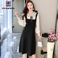 AEMAPE新年戰袍針織連衣裙女裝2025春秋冬季新款韓版時(shí)尚氣質(zhì)打底裙子女 MX-A202_黑色_歐韓品質(zhì) L _建議116-125斤