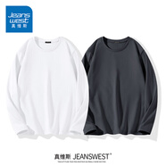 真維斯（Jeanswest）新疆棉220g重磅純棉長(cháng)袖t恤寬松純色上衣打底衫內搭厚實(shí)男女款白t 【2件裝】白色+深灰 4XL (體重200-220斤)
