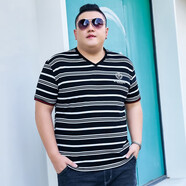 豪朗格（Haolangge）胖子男裝加肥加大碼夏季短袖條紋T恤青年學(xué)生肥人彈力打底衫240斤 藍(lán)色 2XL