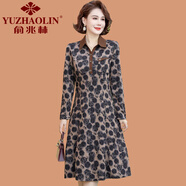 俞兆林（YUZHAOLIN）媽媽春裝連衣裙洋氣時尚2025新款中老年女春秋襯衫領(lǐng)碎花裙子顯瘦 咖啡玫瑰花 XL (參考90-105斤)