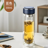 富光玻璃杯雙層隔熱男女士高硼硅耐高溫泡茶水杯車載便攜商務(wù)杯子 330毫升-紳士藍(lán)-304回流蓋-雙層加厚