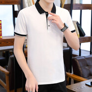 普鴕 定制印字男士短袖t恤純棉polo男白色有領(lǐng)子上衣服男裝保羅體恤翻領(lǐng)夏裝潮流半袖夏天新款801 白色 M