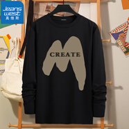 真維斯（Jeanswest）T恤男長(cháng)袖2025春秋打底衫百搭純棉上衣情侶T恤衫青少年加大碼汗衫 黑色（創(chuàng  )造嗯姆） XL(推薦體重130斤-150斤左右)