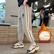 好莉婭女童褲子加絨加厚一體絨兒童棉褲新款4-12歲中大童冬裝長(zhǎng)褲保暖潮 MM織帶熊 灰色一體絨 120(建議身高115左右)