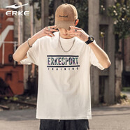 鴻星爾克（ERKE）紅星男士T恤韓版圓領寬松透氣字母美式短袖男休閑純色半袖男士T恤 白色 XL(體重135-150斤)