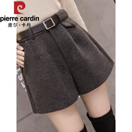 皮爾卡丹（pierre cardin）黑色毛呢短褲女高腰2025新款秋冬加厚闊腿褲百搭顯瘦a字靴褲潮ins 深灰色 S
