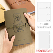 GUANGFU GF拍立得相冊3寸mini相冊5寸活頁大容量可愛情侶4寸收納本小卡卡冊6寸皮質(zhì)明信片追星收納紀念收藏冊 橄欖綠3寸50張膜相冊-可放300張