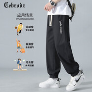 Cebrodz法國(guó)休閑褲男秋冬季新款潮牌寬松美式刺繡痞帥工裝休閑運(yùn)動(dòng)男褲 黑色（純棉四季款） 2XL