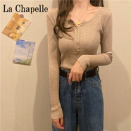 拉夏貝爾（La Chapelle）別致低領(lǐng)打底衫女春秋內(nèi)搭洋氣針織衫外穿鎖骨緊身毛衣上衣春秋款 純100自動(dòng)發(fā)熱卡其色 純100自動(dòng)發(fā)熱S 85-95斤