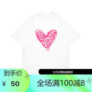 KILLWINNER萬有引力手繪愛心幻影涂鴉印花情侶短袖t恤男女 白色 100%純棉 S