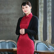 新品旗袍披肩新款春秋日常復古短外套長(cháng)袖開(kāi)衫配旗袍外搭修身女短款披肩 黑色 均碼 90-140斤