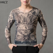 HKCZ紋身衣服男夏季社會修身印花T恤情侶刺青關(guān)公圓領(lǐng)上衣女長袖花臂 長袖CS-36 均碼 【長袖：男女通用】