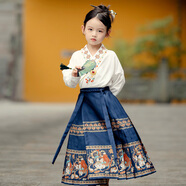 萌乎霓凰女童漢服國(guó)風(fēng)馬面裙套裝春秋兒童漢服親子裝團(tuán)花交領(lǐng)僅上衣90