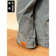 舉風(fēng)你褲子穿反了倒裝牛仔褲男春夏季美式潮牌拖地褲子反方向的闊腿褲 藍色 XL