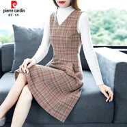 皮爾卡丹（pierre cardin）格子毛呢連衣裙新款氣質(zhì)無袖V領(lǐng)法式洋氣背帶裙子套裝2025時(shí)尚ins 馬甲裙+贈(zèng)打底衫144 S 適合80斤內(nèi)