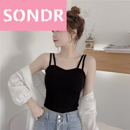 聚新程吊帶背心女 帶胸墊針織小吊帶背心女早春打底顯瘦短款設計感小眾 黑色 均碼（85-125斤）