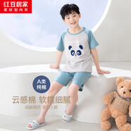 紅豆居家（Hodohome）兒童睡衣男童夏季純棉套頭家居服中大童短袖短褲套裝307春草綠140