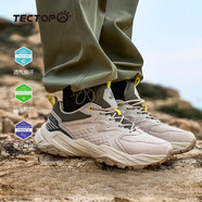 探拓（TECTOP）戶外登山徒步鞋男士低幫厚底緩震耐磨運動跑步鞋防水越野跑鞋 茶白色灰豆綠 39