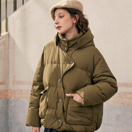 兩三事雪落暮林 2024冬季新款不規(guī)則單排扣狐貍毛領羽絨服女寬松 卡其色 S