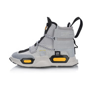 李寧（LI-NING）19新品 男子紐約時裝周中國李寧系列重燃高幫籃球休閑鞋 巖石灰/標準黑AGBP038-2 39.5