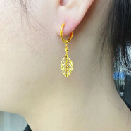 千影珠寶黃金耳墜9999足金耳環(huán)女款年輕人樹(shù)葉子耳吊真金耳環(huán)素金耳飾 重約2.69-2.9g(含工費35)