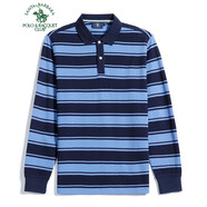 圣大保羅男士春秋新款休閑合身條紋翻領(lǐng)T恤polo衫 藍色K3 175/92B