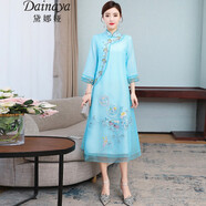 黛娜婭（Dainaya）旗袍女2025春夏季新款中式女裝中國風(fēng)日常改良復古漢服連衣裙2803 蘭色 XL