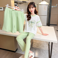 童話(huà)課堂（TONGHUAKETANG）兒童睡衣女童夏季莫代爾女孩中大童空調(diào)服薄款夏家居服套裝三件套 綠色蝴蝶結(jié) 150 建議身高135-145厘米左右