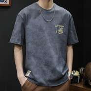 胖胖兄重磅短袖t恤男士寬松大碼潮牌夏季2025新款潮流純棉圓領(lǐng)男裝體恤T 深灰 2XL （160-180斤）