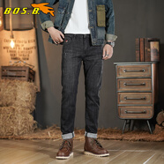 博世堡（BOS.B）飛魚(yú)加厚牛仔褲男2024秋冬新款修身小腳彈力男士休閑九分褲 黑灰色 28