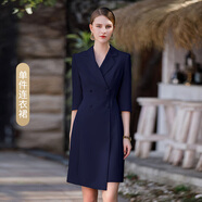 法莎羅兒（FASLOV）夏秋季高級(jí)感西裝連衣裙女氣質(zhì)職業(yè)裝面試藝考主持人正裝工作服裙 藏青色連衣裙 2XL