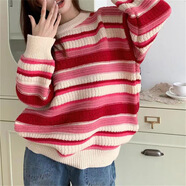 妙奕嘉條紋毛衣女針織衫秋季衣服2025秋冬新款洋氣長袖上衣春秋款慵懶風(fēng) 條紋麻花毛衣【紅色】 均碼 【建議80-130斤】
