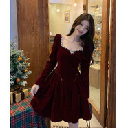 甜承智高級感在逃公主絲絨連衣裙女秋冬新款顯瘦宴會(huì )晚禮服中長(cháng)裙 紅色短款 【獨特別致/修身/高冷 M 【80-100斤】【法式氣質(zhì)名媛】