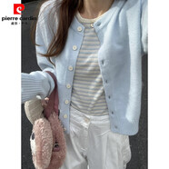 皮爾卡丹（pierre cardin）針織毛衣外套軟糯感淺藍色秋季新款簡(jiǎn)約短外套針織開(kāi)衫長(cháng)袖小披肩 淺藍色 M 163-166