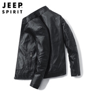 JEEP SPIRIT吉普皮衣男夾克男士外套春秋季立領(lǐng)商務(wù)機(jī)車男裝 黑色 XL 