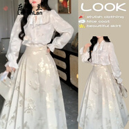 樂(lè )芬蘭（LeFenLan）馬面裙全套連衣裙女2024春夏新中式國風(fēng)重工提花小個(gè)子日常套裝裙 上衣+馬面裙 S